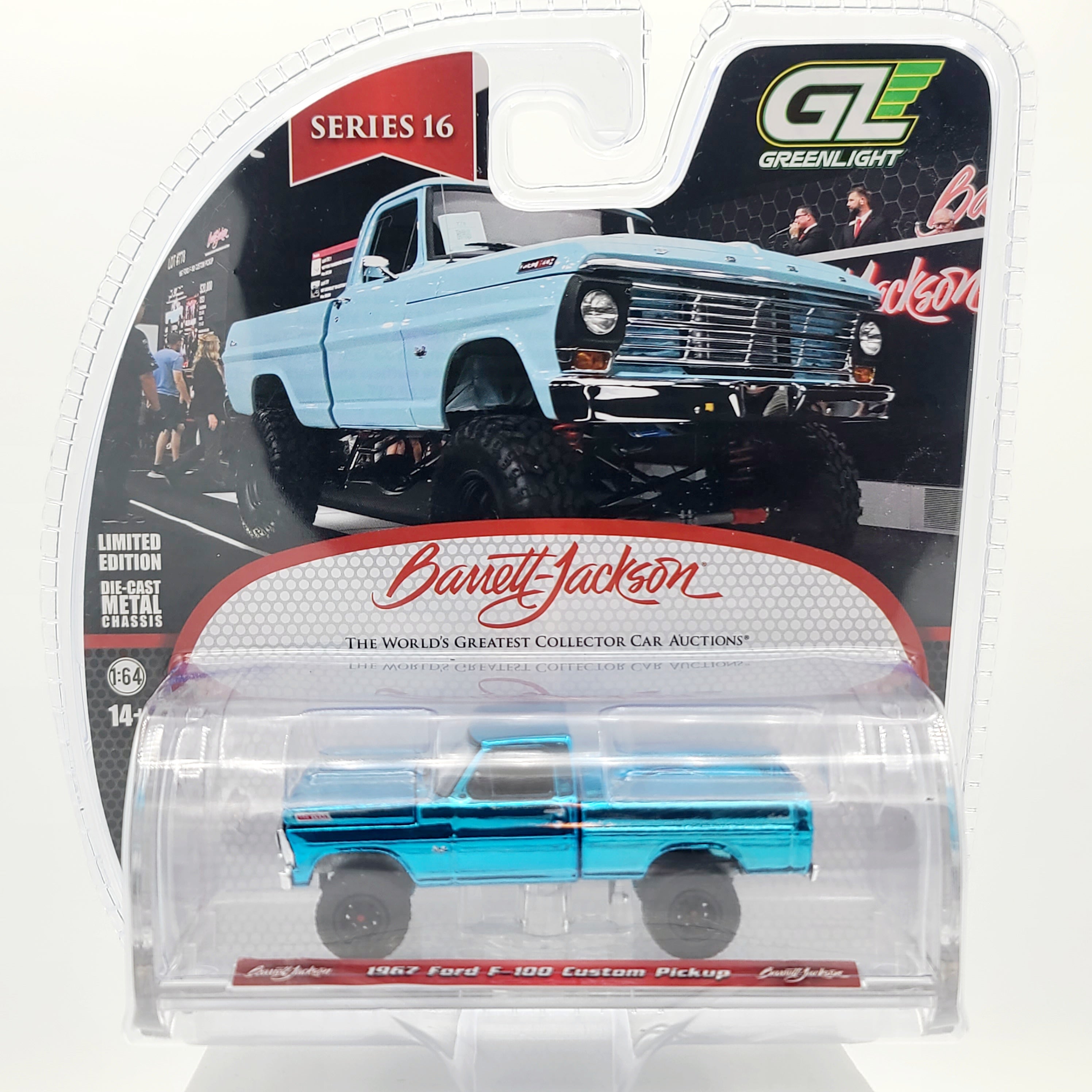 GreenLight - CHASE, BLUE CHROME - '67 Ford F-100 Custom Pick-up - 1:64 (2025 Barrett Jackson Series 16)